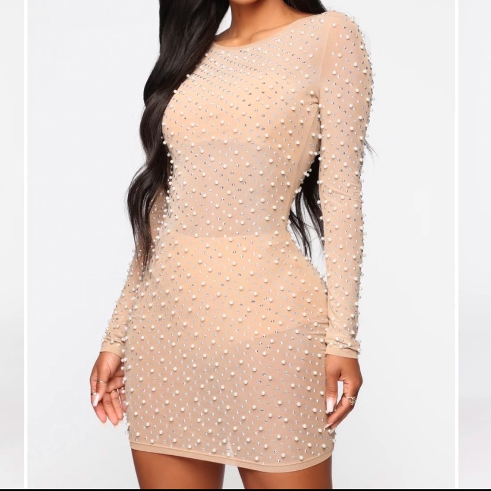 Nude Embellished Mini Dress
